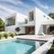 Modern white ranch style minimalist cubic luxury house