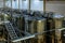 Modern winery production line. Storage vats and bottling equipment