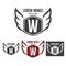 Modern wings shield template logo design. Monochrome, silhouette, color, retro rough versions. design isolated on white