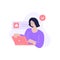 Modern woman browsing internet use laptop communication social networks searching information vector