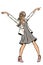 Modern woman dancing young girl in a dress. disco music