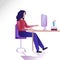 Modern woman flat illustration. The young woman works remotely at a computer. Vector illustration on a transparent background