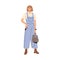 Modern woman wearing summer fashion clothes. Trendy casual outfit with loose denim overalls, t-shirt, laced boots and