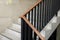 Modern wood handrail in the building - design/interior