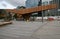 Modern wood North Kumutoto Pavilion with strips on folded plates and steel posts on decked square in Wellington CBD, New Zealand