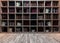 Modern wooden bookshelf with wooden parquet 3D rendering