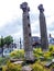 Modern wooden Carved Celtic Crosses in the Picturesque Town of Sandbach in South Cheshire England
