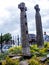 Modern wooden Carved Celtic Crosses in the Picturesque Town of Sandbach in South Cheshire England