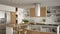 Modern wooden kitchen with wooden details, close up, island with