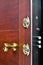 Modern wooden looking steel door, security lock system