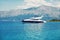 Modern Yacht, Luxury Yacht in Azure Sea Parked in Beautiful Blue Bay