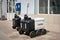 Modern Yandex mail robots waiting for delivery orders near the Russian Post office on Tverskaya-Yamskaya Street