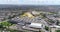 A modern yellow factory, a factory with a modern yellow exterior from the air. Yellow plant