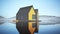 Modern Yellow Lakeside Wooden Cabin Sunrise Norwegian Style Fisherman House Floating