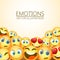 Modern yellow laughing three Emoji, Emotions background, Vector illustration