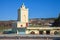 Modern yellow mosque building. Tangier, Morocco