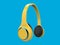 Modern yellow slim wireless headphones with blue metallic details - side view