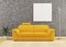 Modern yellow sofa on dirty wall interior design