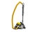 Modern yellow vacuum cleaner with cyclone filter with black inserts 3d render on white background no shadow