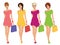 Modern Young Shopping Girls figures with sale fashion bags isolated illustration