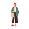 Modern young woman wearing casual clothes. Fashionable outfit. Stylish redhead female in cardigan and culottes isolated