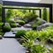 A modern, Zen-inspired garden with a koi pond, stone pathways, and lush greenery3, Generative AI