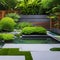 A modern, Zen-inspired garden with a koi pond, stone pathways, and lush greenery3, Generative AI