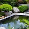 A modern, Zen-inspired garden with a koi pond, stone pathways, and lush greenery4, Generative AI