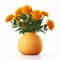 Modern Zigzag Orange Vase With Photorealistic Marigold Bouquet