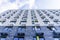 Moderne multy-storey apartment facade of residential building. The view from the top down.