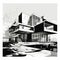 Modernism Vector: Detailed Architecture Sketch In Blocky Digital Constructivism Style