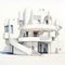 Modernist Art Deco Building: A Photorealistic Drawing In White