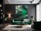 Modernist Emerald and Grey Living Room Interior Design with Abstract Painting,