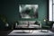 Modernist Emerald and Grey Living Room Interior Design with Abstract Painting,