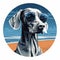 Modernist Illustration Of A Weimaraner Dog Wearing Sunglasses At The Beach