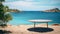 Modernist Minimalism: Aluminum Table On Beach With Azure Sea