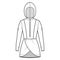 Modest hijab tunic technical fashion illustration with zip henley neck, long sleeves, fitted body, petals hem, hood.