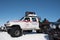 Modified 4x4 Ford F250 pickup truck from Iceland search and rescue with a snowmobile on the bac