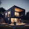 MODULAR HOUSES FROM CONTAINERS, stylish black house with large windows to the floor, ai generation