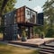 MODULAR HOUSES FROM CONTAINERS, stylish black house with large windows to the floor, ai generation