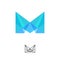 Modular logo. Furniture shop. Letter M like crystal. Blue crystal M monogram.