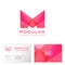 Modular logo. Furniture shop. Letter M like crystal. Red crystal M monogram.