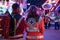 MOELLN, GERMANY, NOVEMBER 1, 2018: young man and woman from behind from the german red cross with rescue backpack for emergency f