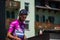 Moena, Italy May 25, 2017: Professional Cyclist Fernando Gaviria, in purple Jersey, on the Podium signatures