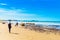 MOENAKI, NEW ZEALAND - OCTOBER 19, 2018: Moeraki boulders on Koyokokha beach in the Otago region. Copy space for text