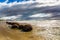 Moeraki boulders. Ocean tide begins