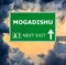 MOGADISHU road sign against clear blue sky