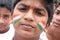 Mohan,10,Domalguda Indian boy with face painted with national flag colors