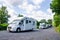 Mohnesee, Delecke, Germany - August 1, 2019: Motorhome Parking and campsites near Mohnesee