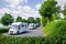 Mohnesee, Delecke, Germany - August 1, 2019: Motorhome Parking and campsites near Mohnesee